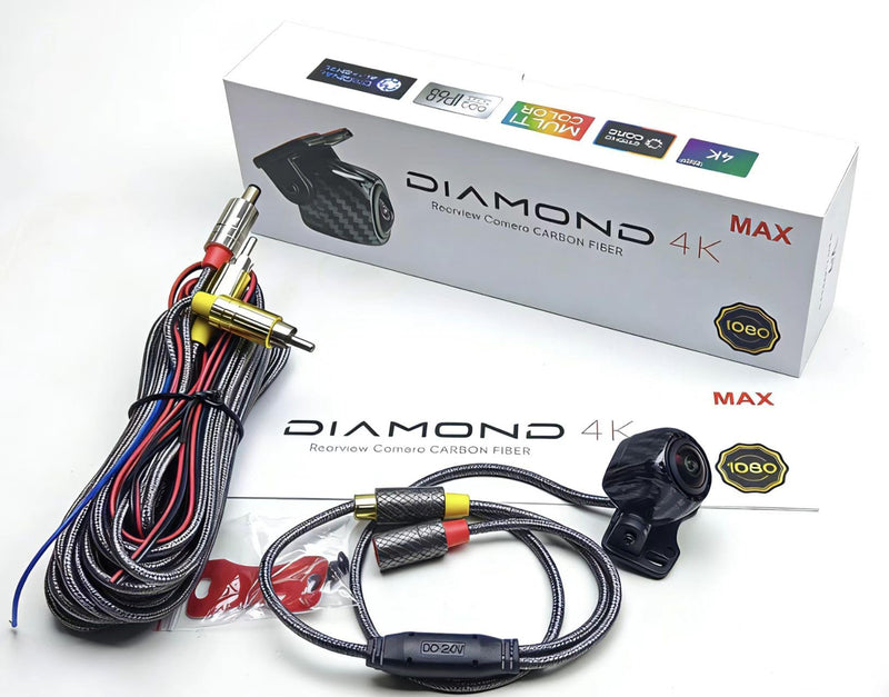 Backup Camera Carbon Fiber Coated Housing AHD 4k with Nylon Braided Wire: 170 Degree Wide Angle License Plate Backup Camera with Excellent Night Vision and IP68 Waterproof for Car SUV Truck