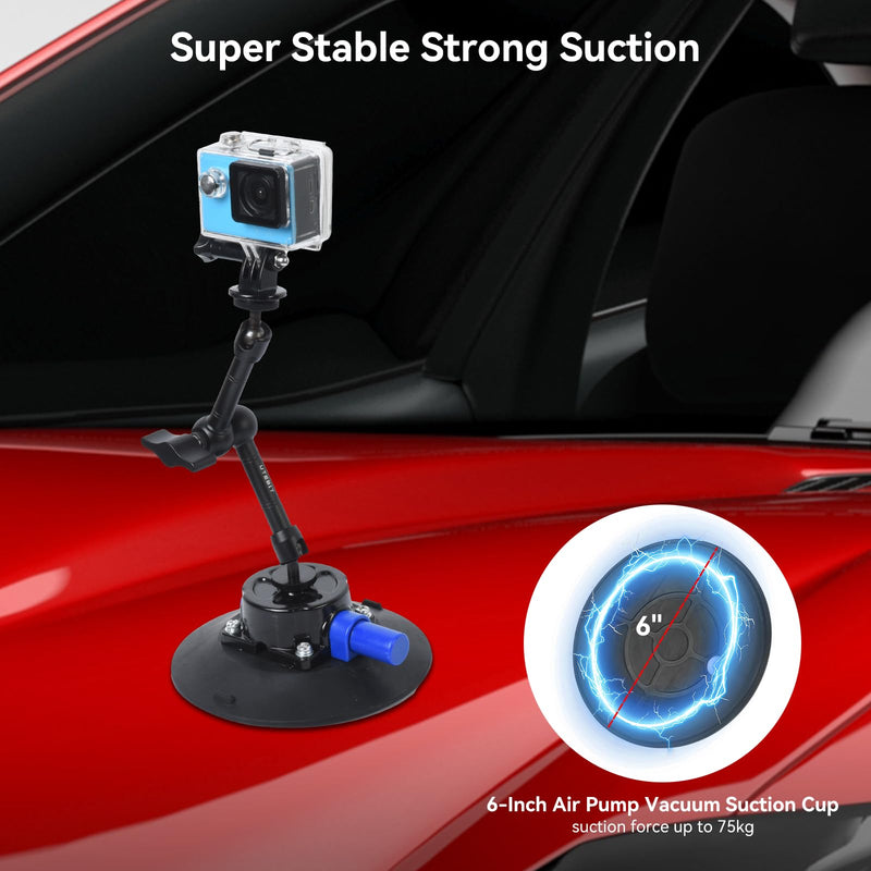 UTEBIT 6"/15.2cm Metal Camera Suction Cup Mount with 9" Magic Arm & Phone Holder for Camera/Action Camera/Phone Holder