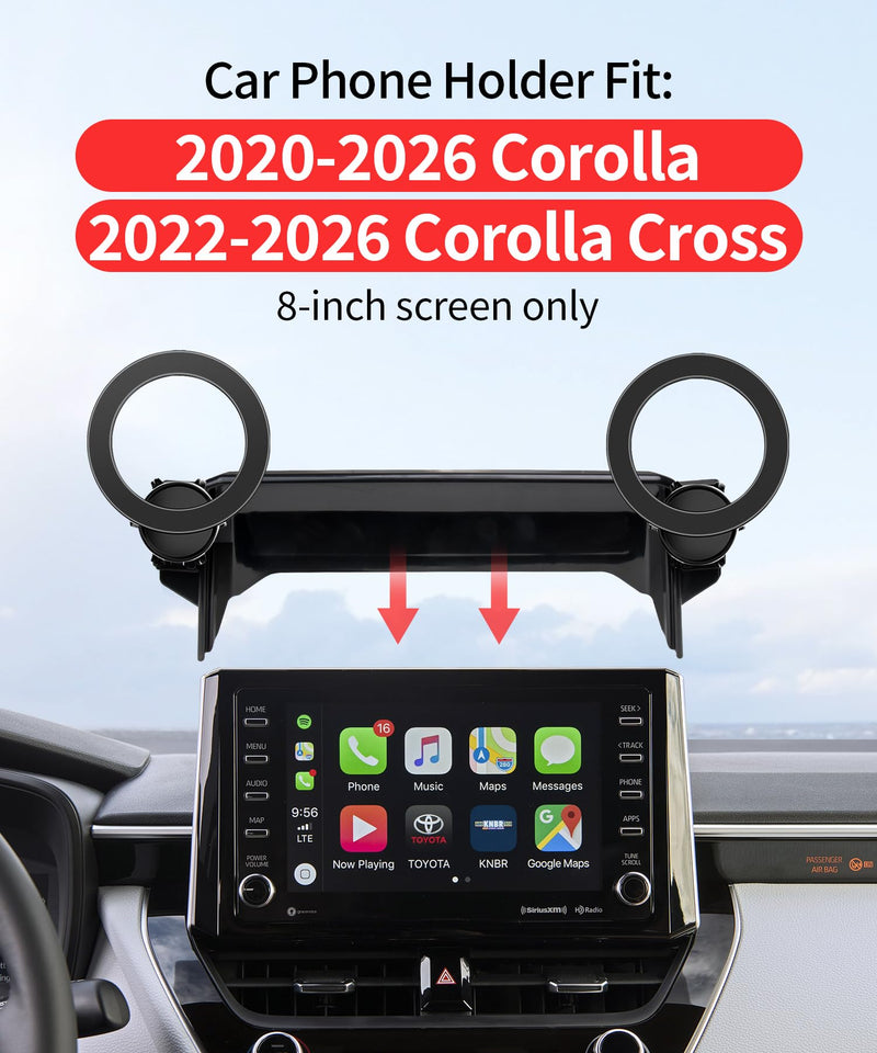 Car Phone Holder for Toyota Corolla 2020-2026/Corolla Cross 22-26,8" Screen | Magsafe Accessories Magnetic Cell Phone Mount Clip Compatible with iPhone, 3D fit Stable Dashboard Navigation Bracket Stand Double MagSafe