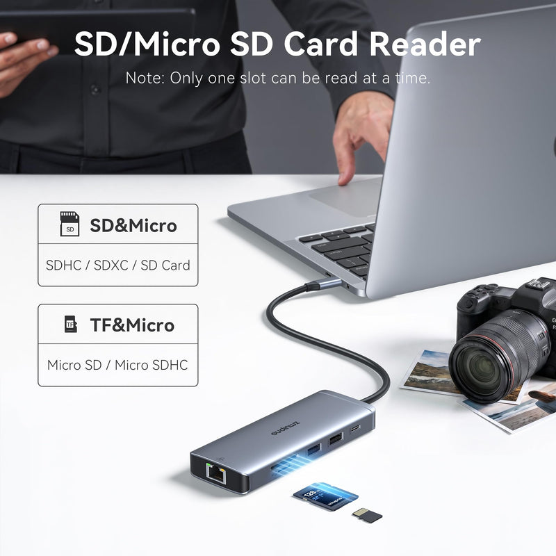 USB C Hub Ethernet USB-C Adapters for MacBook Pro/Air with HDMI 4K@60Hz | Mac Dongle with USB Port, 10 IN 1 USBC to HDMI Adapter 4K, USB C to Ethernet, 100W PD, USB-C to SD/TF Card Reader Dongle Hub