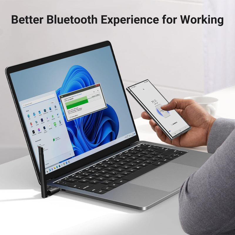 UGREEN Bluetooth Adapter for PC, Bluetooth 5.4 Long Range Dongle Receiver EDR & BLE, Plug & Play for Windows 11/10/8.1, for Headphone/Keyboard/Mouse/Speakers/Printer