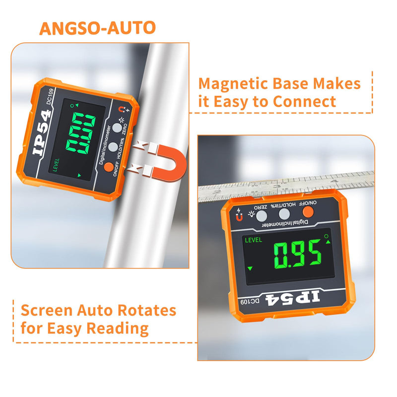 Digital Angle Magnetic Protractor,4 of 90° Measuring Range Mini Digital Level with Backlight Carpenter Tools IP54 Waterproof Inclinometer for ADAS Calibration Auto Angle Measurement