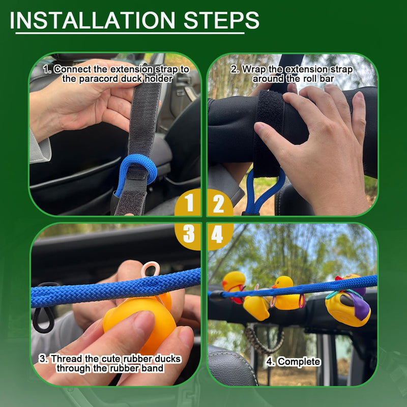 Duck Holder for Jeep,Rubber Ducks Holder for Jeep Wrangler YJ TJ JK JL & Gladiator JT, Hold 32 Rubber Ducks,Black Paracord Duck Mount Black