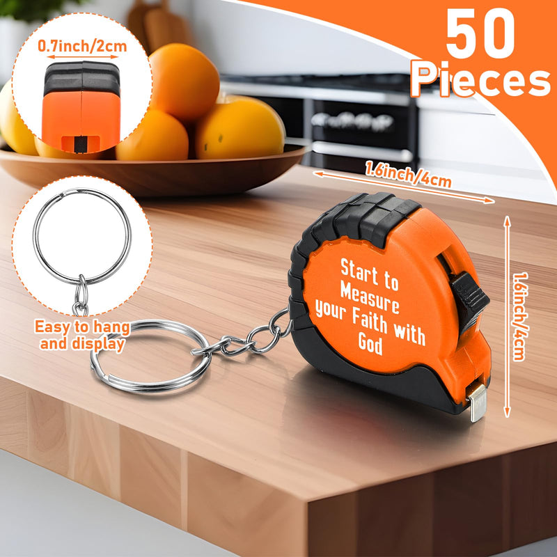 Liliaafar 50 Pcs Church Gifts for Men Small Tape Measure Keychain Bulk 3 ft Start to Measure Your Faith with God Mini Retractable Tape with Lock Keychain Christian Birthday Gifts for Father Dad