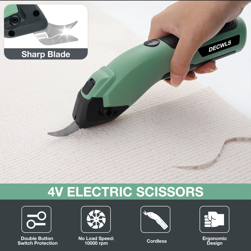 Cordless Electric Scissors for Fabric, 4V Rechargeable Cardboard Scissors with 3 Replaceable Sharp Blades, Electric Shears for Cutting Fabric, Cardboard, Carpet, Leather, Felt