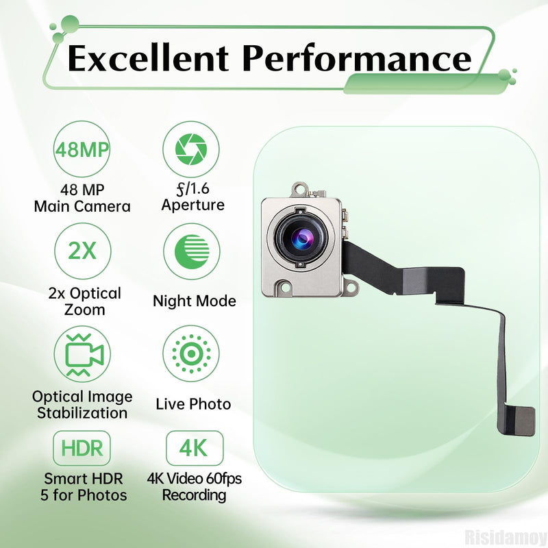 for iPhone 16e Rear Camera Replacement 48MP HD Video OEM | Back Rear Main Camera Module Flex Lens HDR Photo Repair Assembly for iphone16e A3212 A3408 A3409 A3410