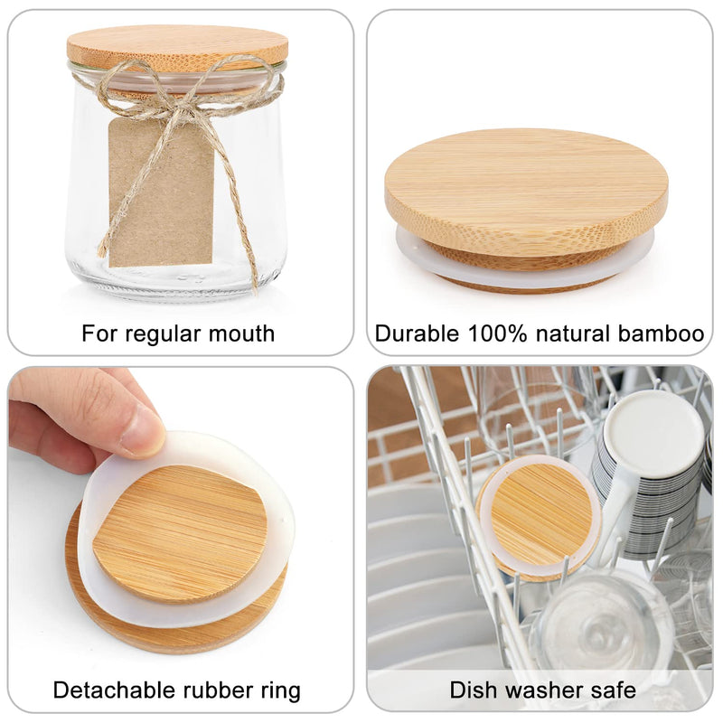 Oui Yogurt Lids Set - Bamboo & Wooden, Silicone Sealed, 12 Pack with Glass Storage Lids Classic*12PCS