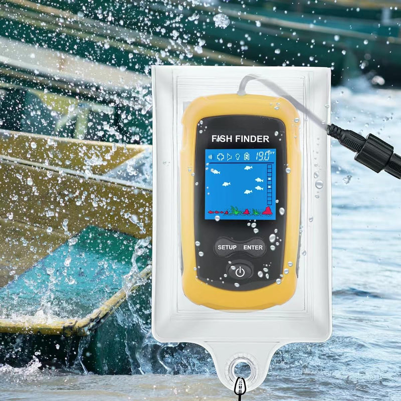 Portable Wired Fish Finder Ice Kayak Fishing Gear Water Depth Finder Handheld Fishfinder LCD Display Sonar Transducer Basic with Water-Resistant Bag