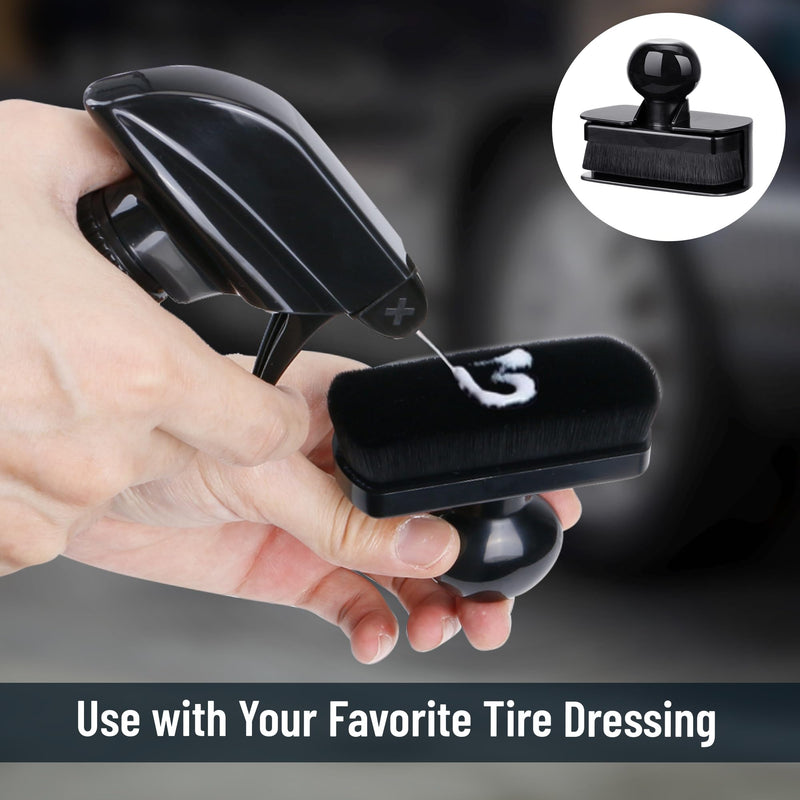 Car Tire Shine Applicator,Large Vegan Tire Shine Brush - Automotive Tire Dressing Applicator Brush with Storage Stand for Tire Detailing & Car Wash Kit, Black, 3.6 Inch Length (Black) 1