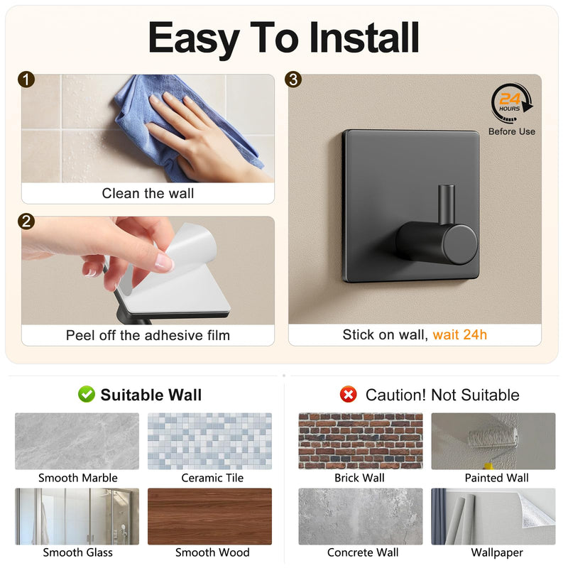 Pokim Matte Black Bathroom Hardware Set - SUS304 Stainless Steel Toilet Paper Holder,Towel Ring and 2 Robe Hooks,Rustproof,Wall Mounted 4 Piece Bathroom Accessories,Easy Installation for Bathroom