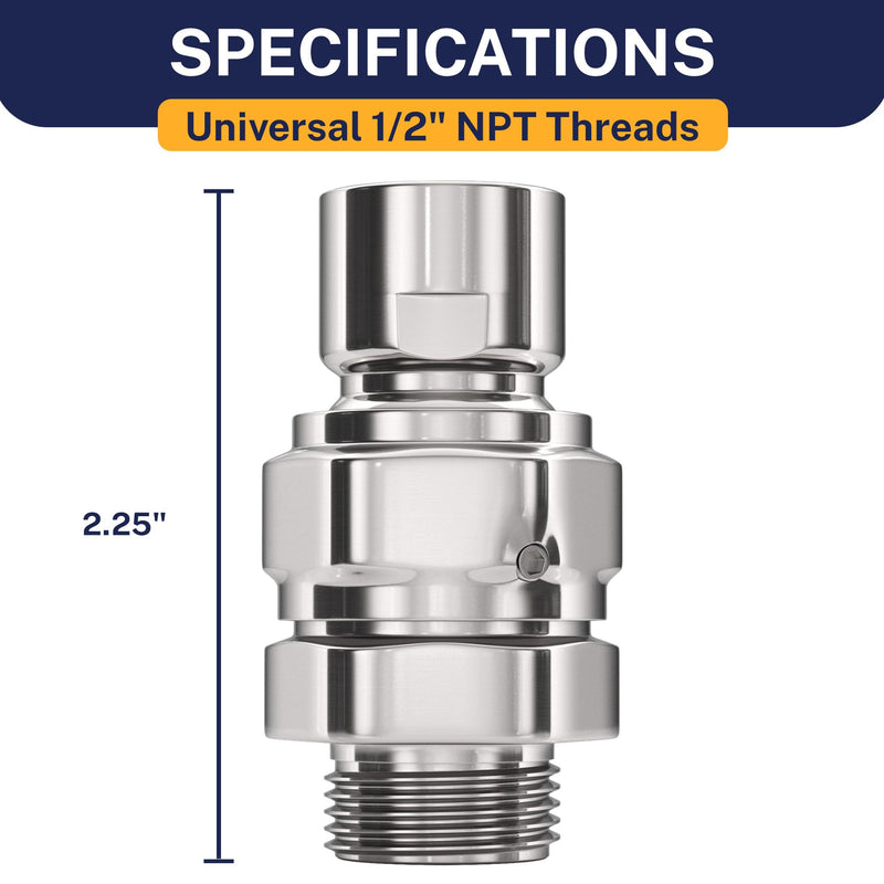 HammerHead Showers® Solid Metal Shower Head Swivel Ball Adapter, Chrome | Adjustable Pivot Ball To Adjust Showerhead Angle | Universal Connector Joint Fits Fixed, Hand Held & Rain Shower Heads