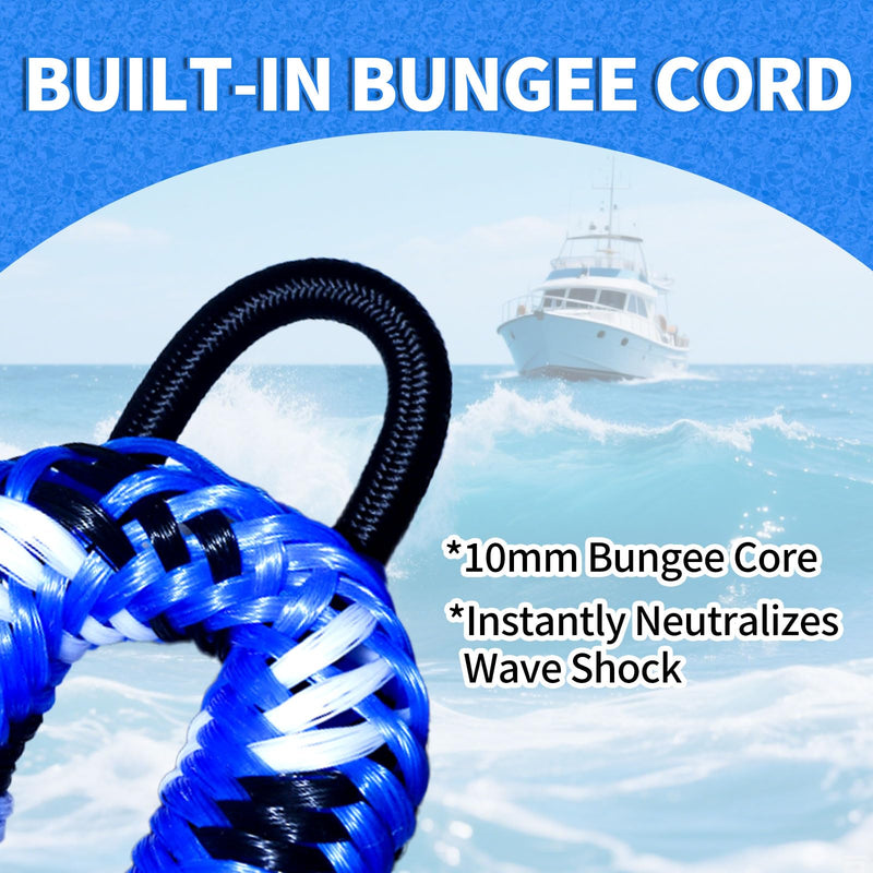 3FT Bungee Dock Line for Boats with Loops – Connect or Secure Docking for Small & Medium Sized Boats Like Kayak,PWC, Canoe, Bass Boat, Jon Boat, Boat Fender Lines (Blue,Black&White) Blue,black&white