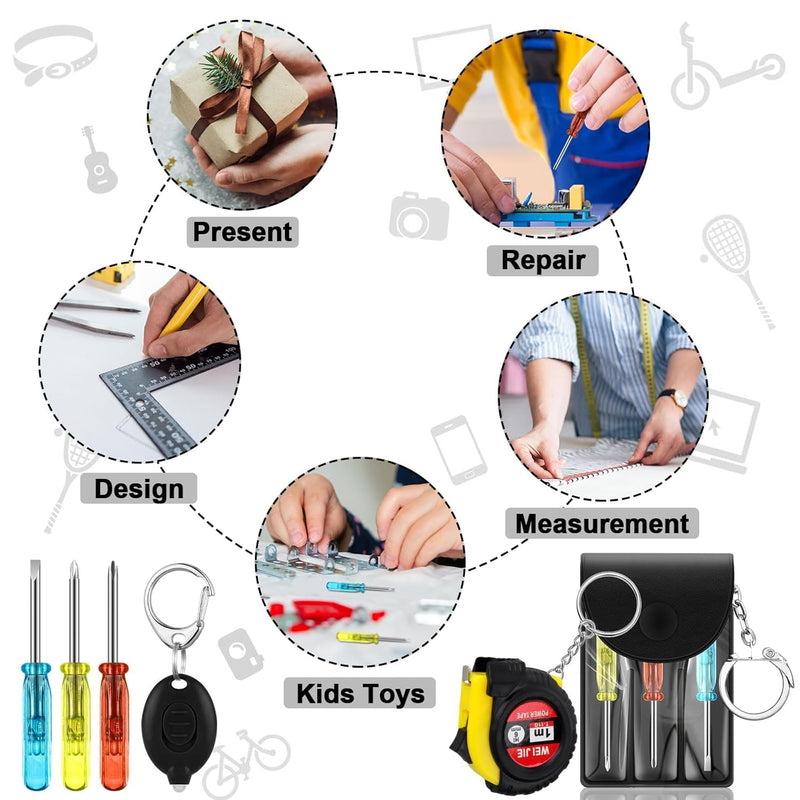 Jutom 36 Pcs Mini Screwdriver Keychain Retractable Measure Tape LED Lights Keychain Set Back School Gifts Bulk for Adult Men (Colorful) Colorful