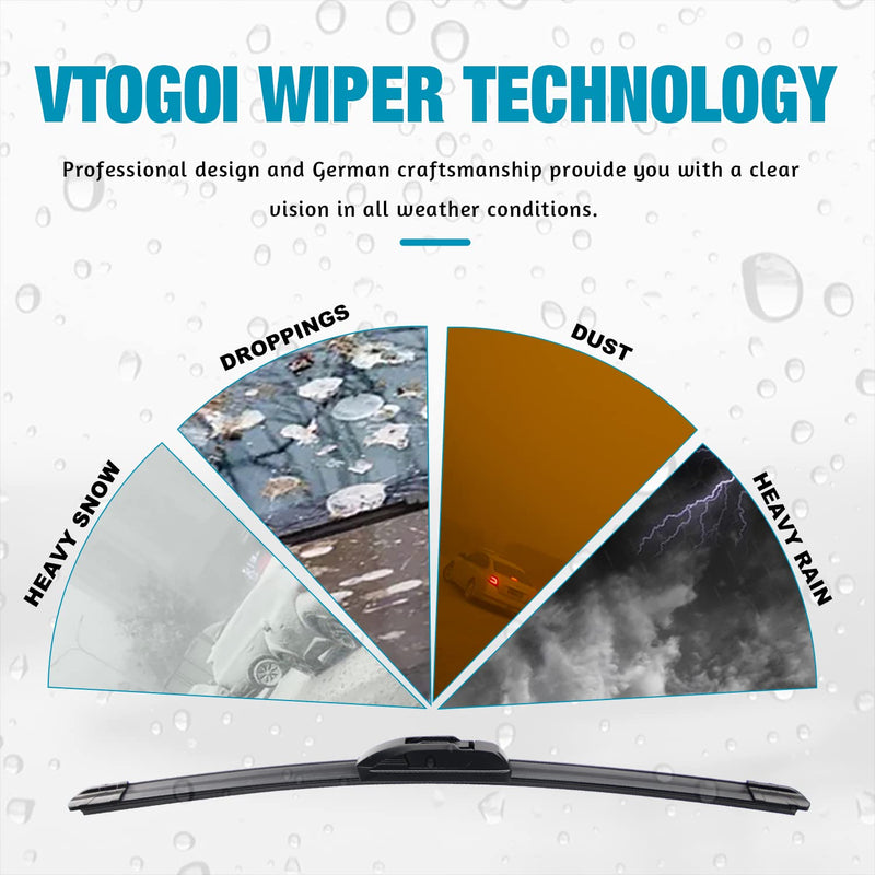 OEM Quality 26''+18'' Premium All-Season Auto Windshield Natural Rubber J-Hook Wiper Blades(Pack of 2) 26"+18" Hook Front Windshield Wipers