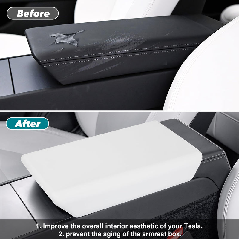 frani Center Console Armrest Cover Designed for Tesla Model 3 Highland 2024-2026 and Model Y Juniper 2026 Refresh,Non-Slip Designed with EZ Snap On Install-White Model 3 Highland/Model Y Juniper White 1