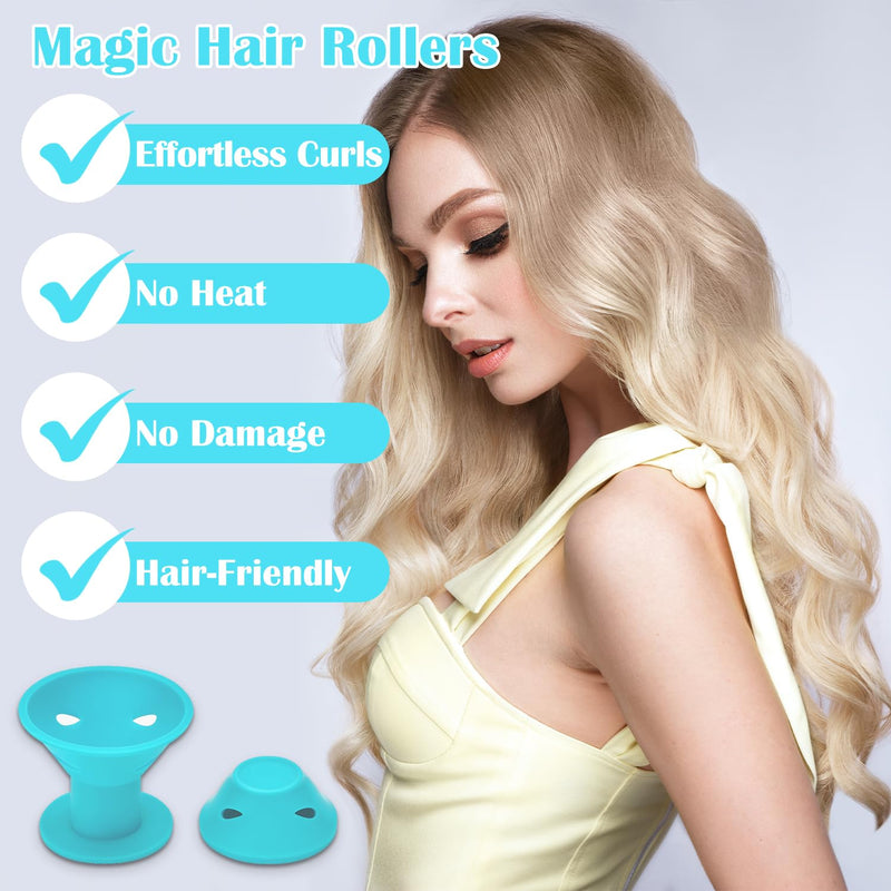  [AUSTRALIA] - Silicone Hair Rollers Heat-Free Styling, 40 Pack (20 Large + 20 Small) with Hairnet in PVC Bag, Safe Hairdressing Tool for Women and Girls(light blue) Light blue