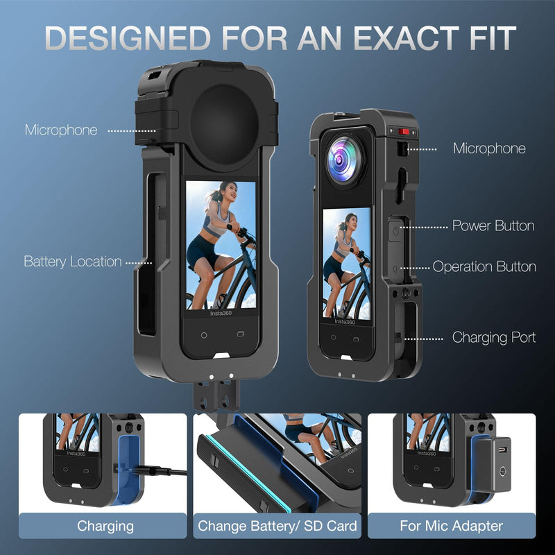 Metal Camera Case for Insta360 X5, Full Accessories Kit Compatible with Insta360 X5 Include Aluminum Alloy Protective Camera Cage | Silicone Lens Cap Guard | Screen Protector | Carrying Case