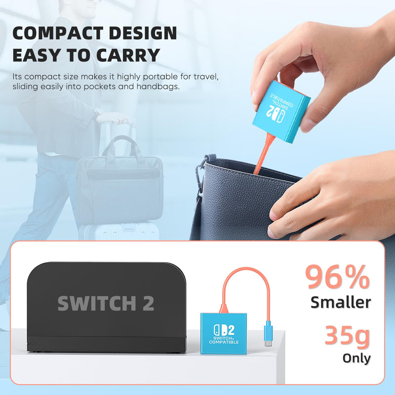 Switch 2 TV Dock, Travel Accessories for Nintendo Switch 2 Docking Station, Support 4K@60Hz TV Mode, Portable TV Adapter for Home/Travel/Party with HDMI 2.0/PD 100W/USB 3.0 Port