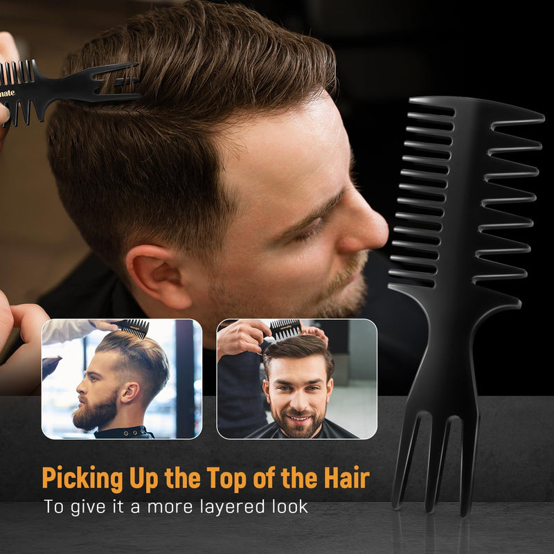Hair Styling Combs and Brush Set for Men, Quiff Roller Brush for Adding Volume, Mens Styling Combs for Quiff, Pompadour, Slick Back, Fauxhawk, Undercut Black 7pcs