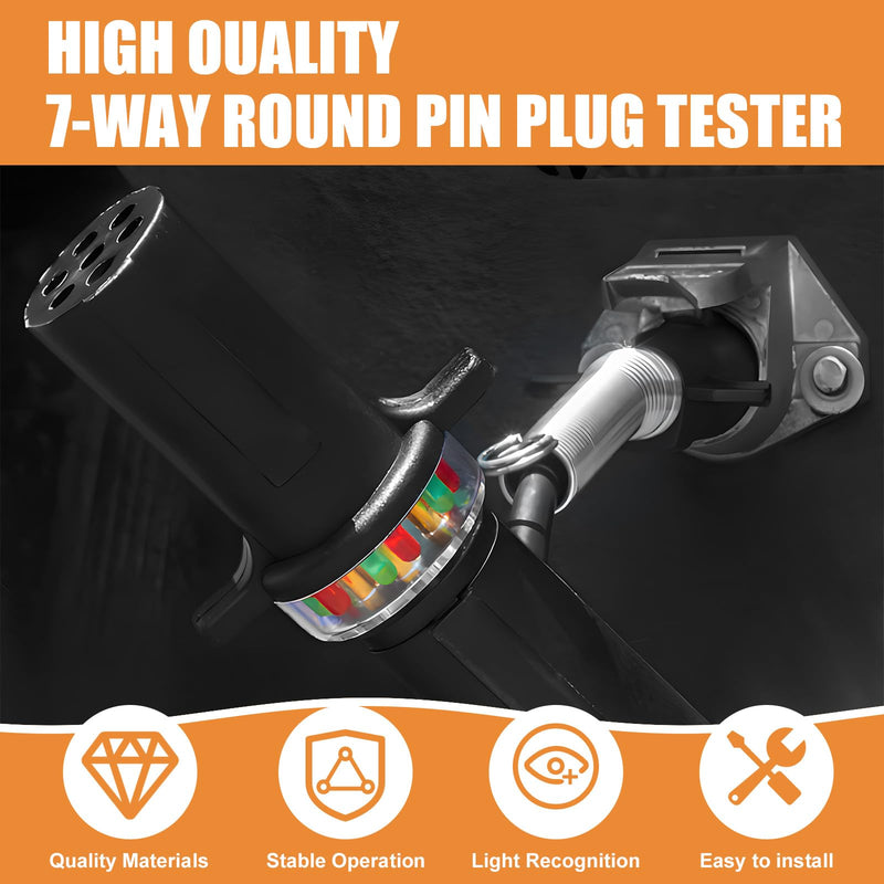 7865L 7-Way Round Pin Tractor Plug Tester, for Testing Turn Signals,Hazard Lights, Brake Lights and More，Making Troubleshooting Electrical Issues Quick and Straightforward