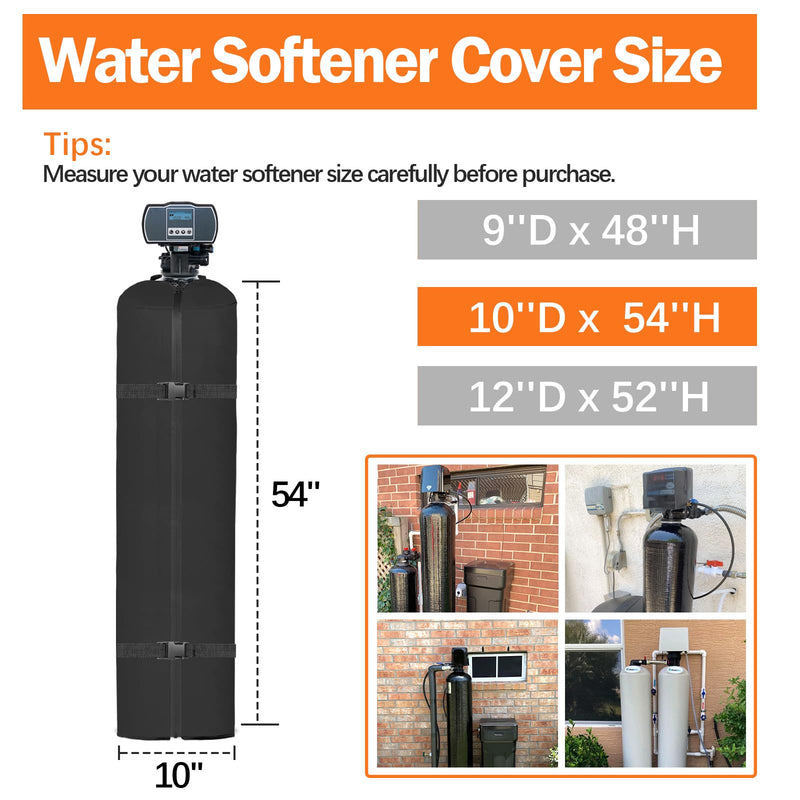 Water Softener Cover Outdoor Insulated, 3 Layers Insulation Water Softener Tank Jacket, Water Softener Covers for Outside Units, 10''D x 54''H(Cover Only)- Black 10''D x54''H
