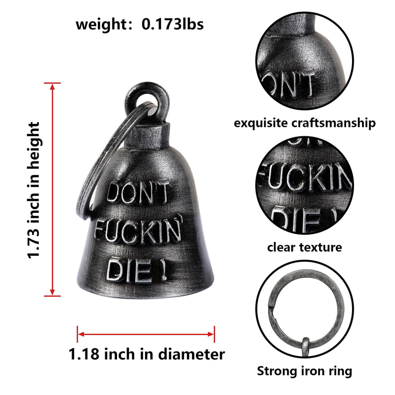 Motorcycle Bells for Biker Good Luck Riding Bells Guardian Biker Bells with Hanger Motorcycle Accessory or Keychain for Luck Don't Fuckin' Die!