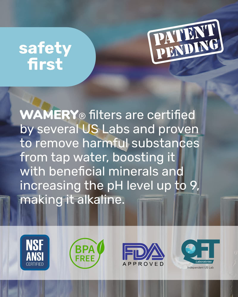 Wamery Alkaline Pitcher Water Filter Replacement for Brita Pitchers - 3 Pack, Improves pH & Taste, 42‑Gallon Each, Coconut Activated Carbon, Leak‑Free Fit, Easy Install