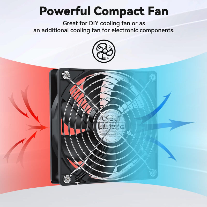ELUTENG 120mm Computer Fan with AC Plug, 100-220V Variable Speed AC Fan Metal Grill Guard, Max 3000RPM Quiet Ventilation Exhaust Small Box Fan for PC, Server, Cabinet, DVR, Xbox, Greenhouse 120x120x25mm