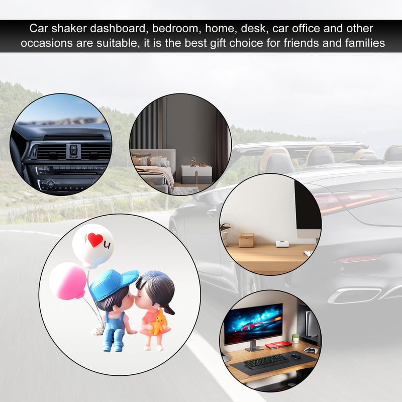 Cute Couple Car Dashboard Decorations, Lovely Couple Kiss Cartoon Figurines Car Ornament, Resin Material Boy Girl Car Interior Decoration with Balloon for Car Dashboard Gifts (Blue) Blue