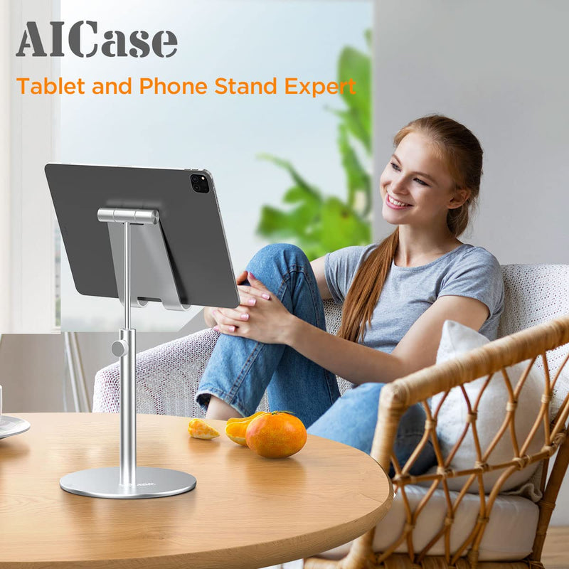 AICase Upgraded iPad Stand - Adjustable Desk Stand for iPad Pro 9.7, 10.5, 11, 12.9 Air Mini 5th/6th Gen, Samsung Tablet, Tab (3.5-13") Silver - Upgraded