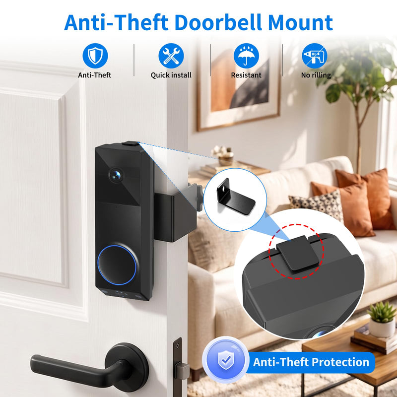Anti-Theft Doorbell Mount for Wyze Doorbell Camera, No Drill Video Doorbell Mount Adjustable Mounting Bracket for Wyze Duo Cam Video Doorbell, Fully Metal Door Camera Mount for Home Apartment Rentals