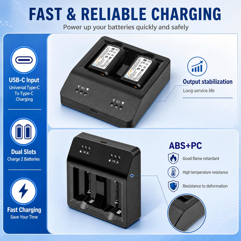 for Shure SB900C SB900B SB900 Battery SBC20-900 Dual Charging Cradle | Replacement SBC100-US SBC10-100-US Charging Cradle with 1M Type-C Cable, Type-C Input 5V/2A,Output 4.2V/1Ax2CH