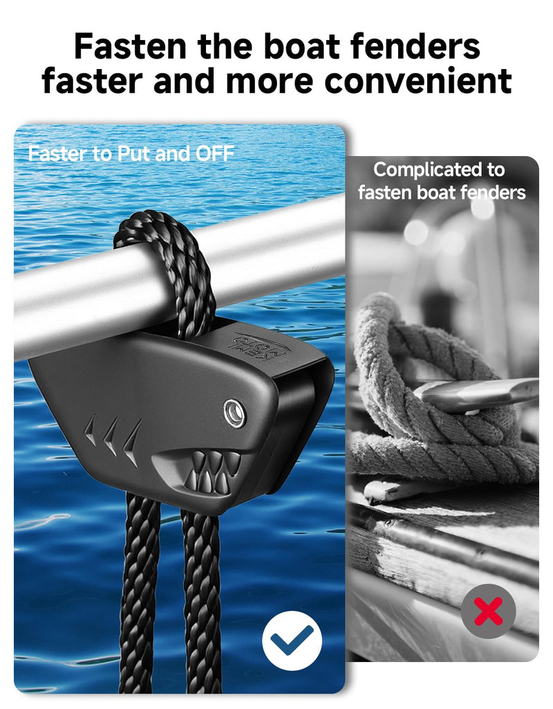 KEMIMOTO Boat Fender Clips, 2/4 Pack Shark-Shaped Fender Clips for Boat Bumpers Quick Release Adjustable Boat Rail Cleats, Boat Bumper Holder Hanger Adjuster for Pontoon Boat Bass Boat Jon Boat