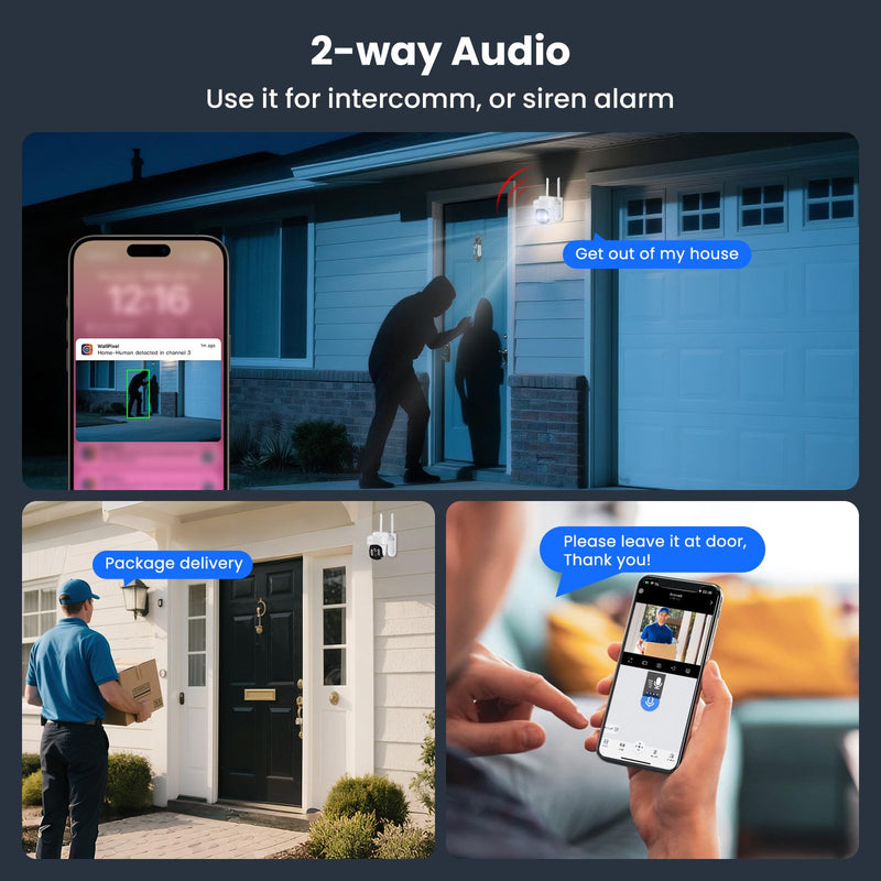 xmartO Auto-Track Security Camera Outdoor Wireless, 3MP WiFi PTZ Security Camera AC Powered, Auto Floodlight, Color Night Vision, Motion Detection MSG and Siren, SD Card and Cloud Storage 8x digital zoom