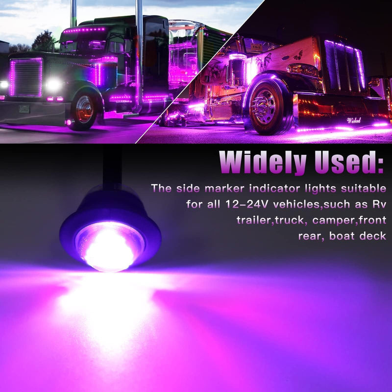 ALFU 20pcs Purple 3/4" Round LED Trailer Side Marker Clearance Lights Front Rear Signal Marker Indicators Tail Light Waterproof for Boat Lorry Truck Pickup Bus RV Car Bus Van 20Purple(Smoked)