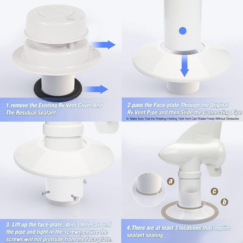 Rotating Sewer Vent, Rotating Sewer Plumbing Vent for RV, Rotating Holding Tank Vent & Black Water Tank Vent - White, 1 Pack