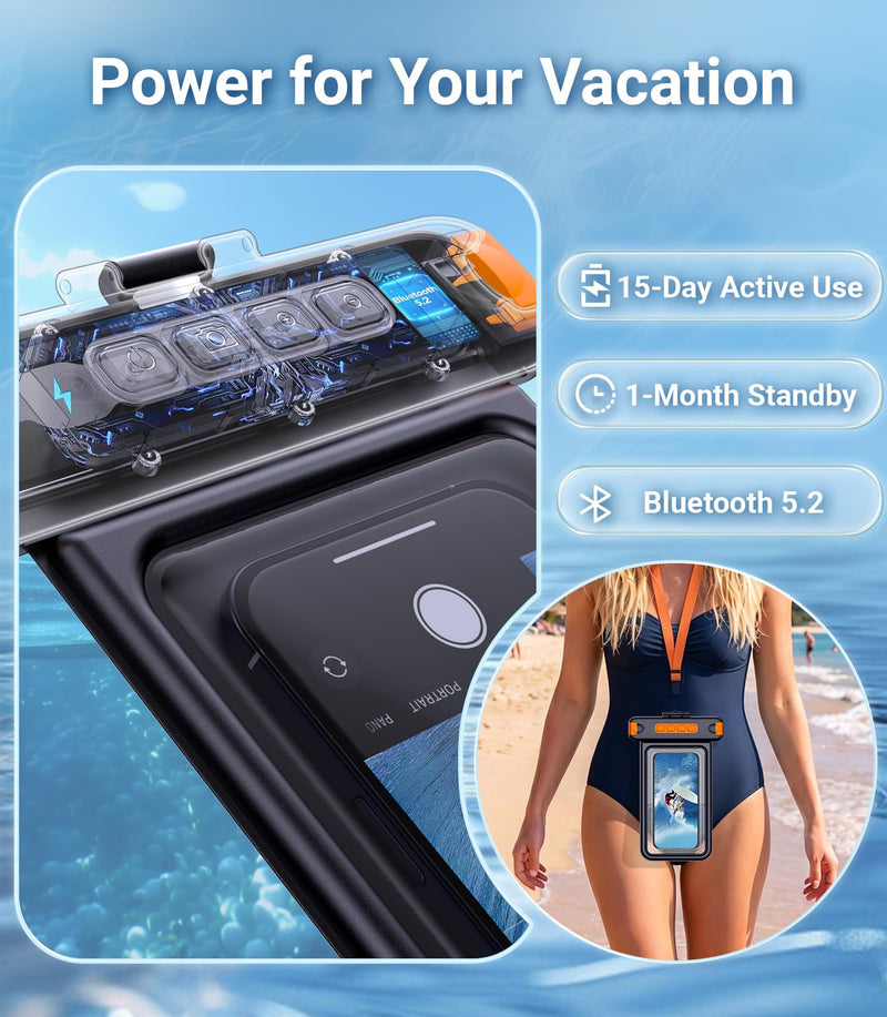 IP68 Bluetooth Shutter Waterproof Phone Pouch Case,Floating,Black | Hands-Free Photo & Video Underwater Control.Large Waterproof Phone Case Universal Fit for 8.5" Phone(iPhone Samsung Google) Black