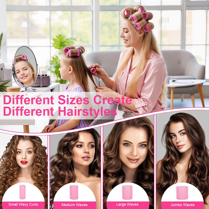 HOTUT 50Pcs Hair Rollers with Clips,24Pcs Self Grip Hair Rollers Set,4 Sizes,24Pcs Duckbill Clip,a Storage Bag and a Comb,No Heat Heatless,DIY Curlers Rollers Tools for Long,Medium, Short,Fine Hair