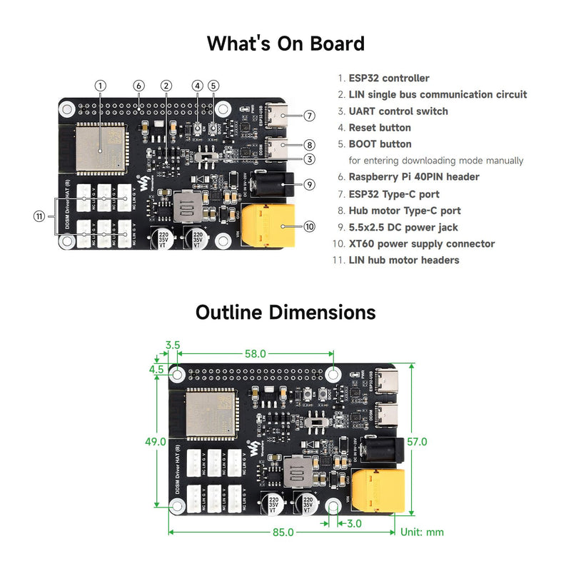 Waveshare Direct Drive Servo Motor Driver Board (B), Integrates ESP32 and Control Circuit, 2.4G WiFi Support, Suitable for DDSM400 Hub Motor, ESP Now Support