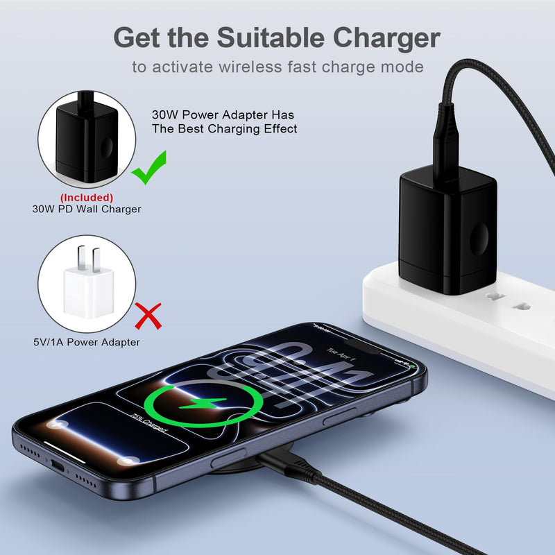Super Fast Magnetic Wireless Charger Pad MagSafe 25W with 30W Power Adapter | Wireless Charger Mat for Google Pixel 10 Pro Fold 10 Pro 10A,MagSafe Fast Wireless Charging Stand for Samsung Galaxy S26 S25 Black