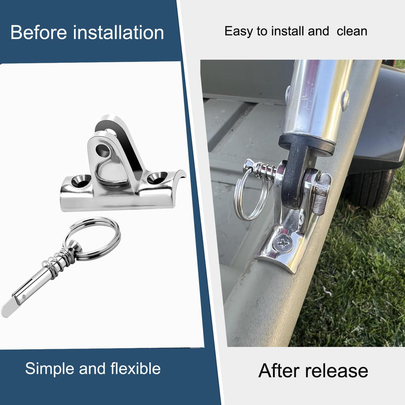 Boat Bimini Top Deck Hinge Concave Base 316 Stainless Steel Deck Hinge 90°Fitting Bimini Top Hardware,Bimini Top Hinge Bimini Brackets for Boats with Quick Release Pin Pack of 2