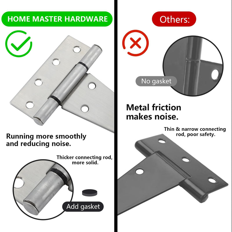 HOME MASTER HARDWARE 6 Inch Stainless Steel Gate Hinges for Wooden Fences Heavy Duty Tee Hinges,Shed Door Hinge,T-Strap Hinge for Outdoor Barns Gate with Screws 4 Pack 6" - 4pack