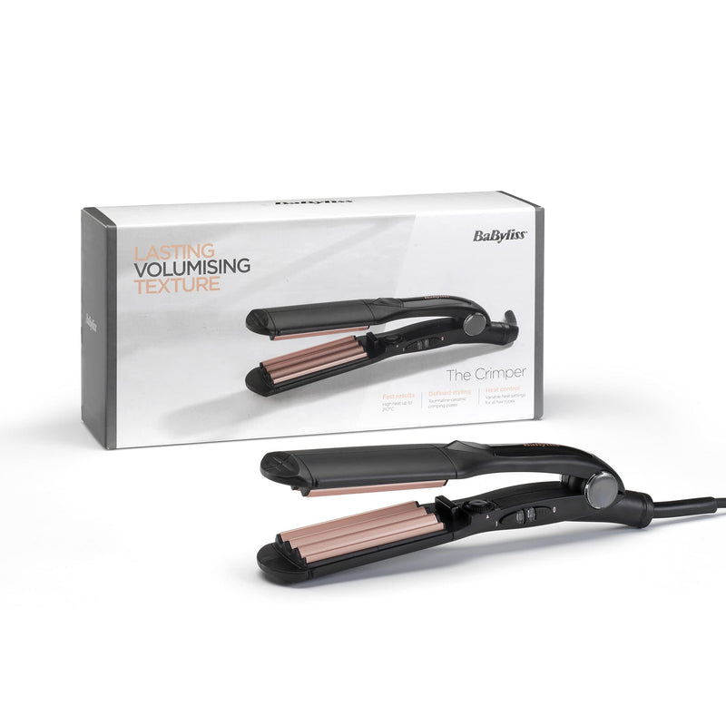 BaByliss Hair Crimper - Tourmaline Ceramic Coated Crimping Iron, 10 Heat Settings up to 210°C, Texture & Volume Styling Tool, Black, 2165CU Gold