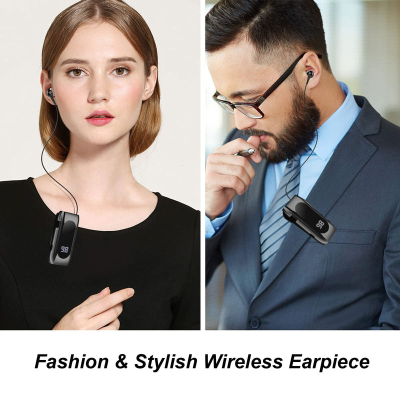 Retractable Wireless Headset Headphone Stereo Earphone V5.0 Noise Cancelling Mic Clip on Earpiece Comfortable HandsFree Headset 20Hrs Talking Time Sports Business Trucker Driver Earbud Iron Black