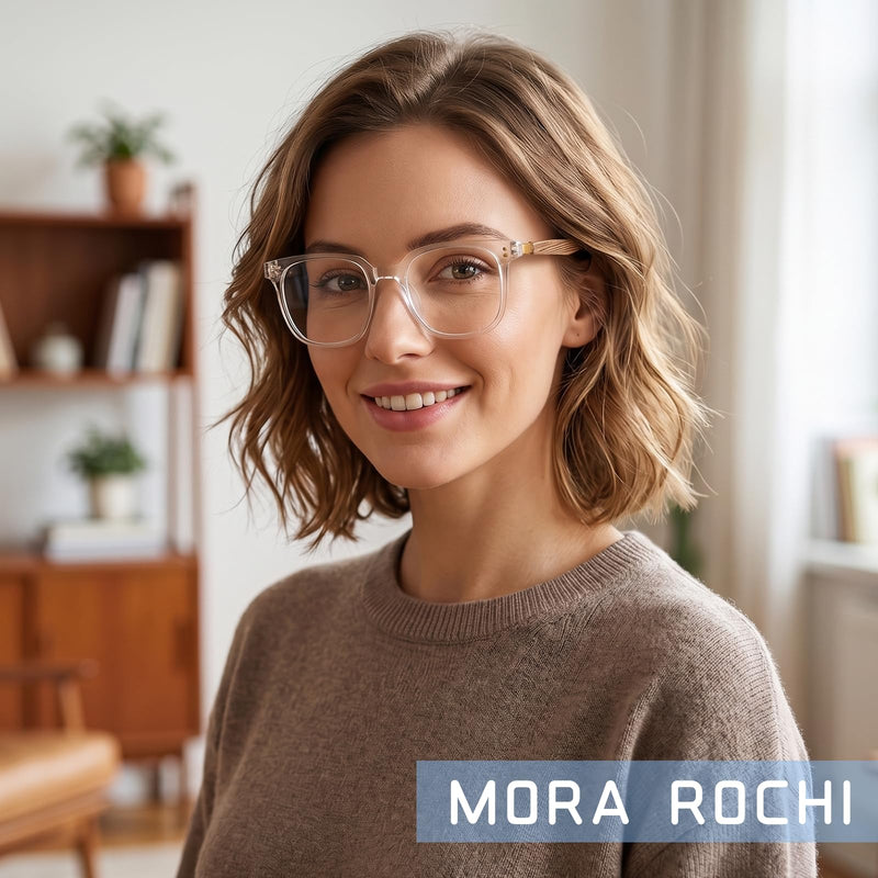 Fit Nearsighted Glasses Blue Light Blocking Eyeglasses Men Women Not Reading Glasses Transparent Frame & Wood-grain Color Temple -1.5 x