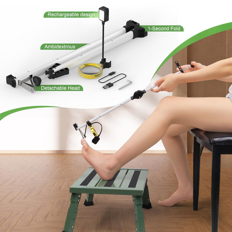 [Updated] 24" Foldable Long Handle Toenail Clippers for Seniors & Thick Nails, LED Light & Magnifier, 4mm Wide Jaw, USB-C Rechargeable, Ambidextrous Grip for Overweight, Arthritis & Post-Surgery Medium - 24" - 60 cm