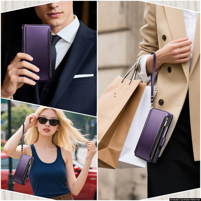 for Samsung Galaxy Z Fold8 Ultra Wallet Case with Card Holder Slots,RFID Blocking PU Leather Flip Folio Kickstand,Wrist Strap Zipper，Women & Men Phone Cover Case for Fold 8 Ultra,Purple Purple Samsung Galaxy Z Fold 8 Ultra
