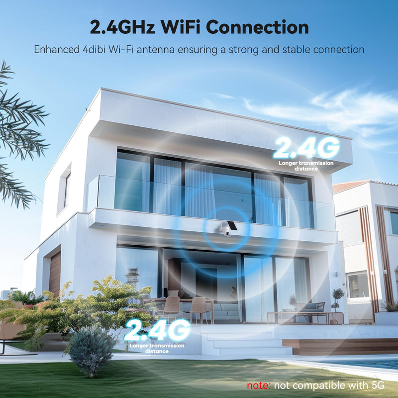 Solar Camera Outdoor Wireless, 2K Color Night Vision, Security Cameras Wireless Outdoor with 360°View, Battery Powered, 2.4GHz WiFi, Instant Alerts, IP65 White 2K-1Pack