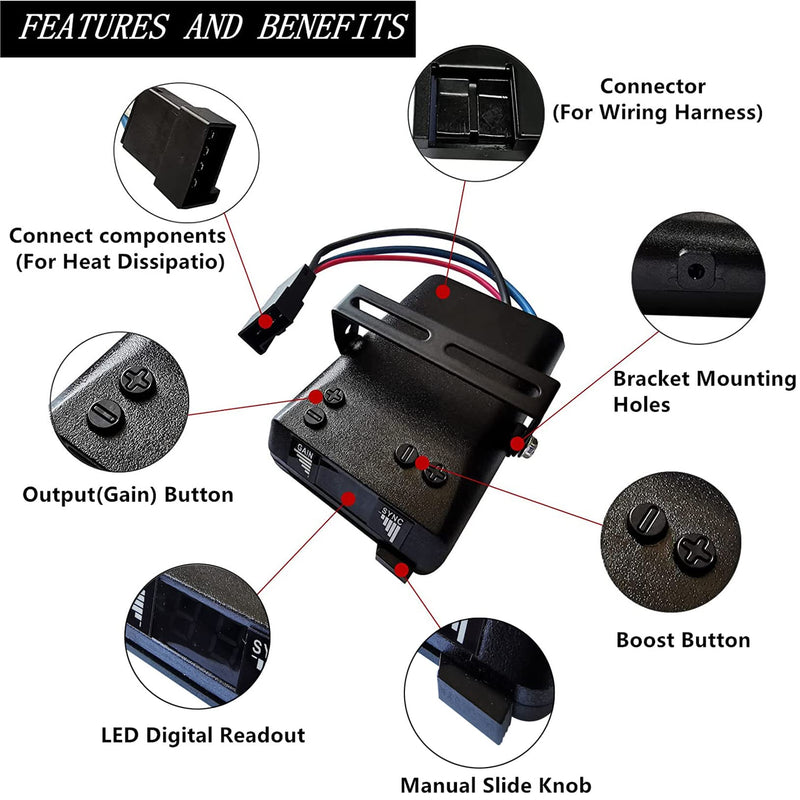 Trailer Brake Controller, Time-Delay Brake Controller for 1-4 Axles, Digital Brake Controller, Easily Control Trailers with 1-4 Axles, for Light-Duty and Occasional Towing