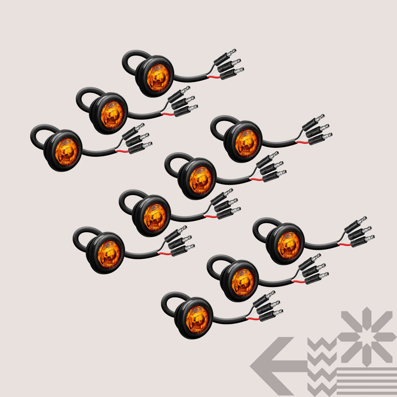 TRUE MODS 10pc 3/4" Inch Round Amber Trailer 12V LED Marker Light [3 Wire/DRL & Turn Signal] [DOT FMVSS 108] [SAE P2PC] [Semi-Spherical Output] [IP67 Waterproof] Small Marker Lights for Trailer Truck 10 Pack Amber (TBT)